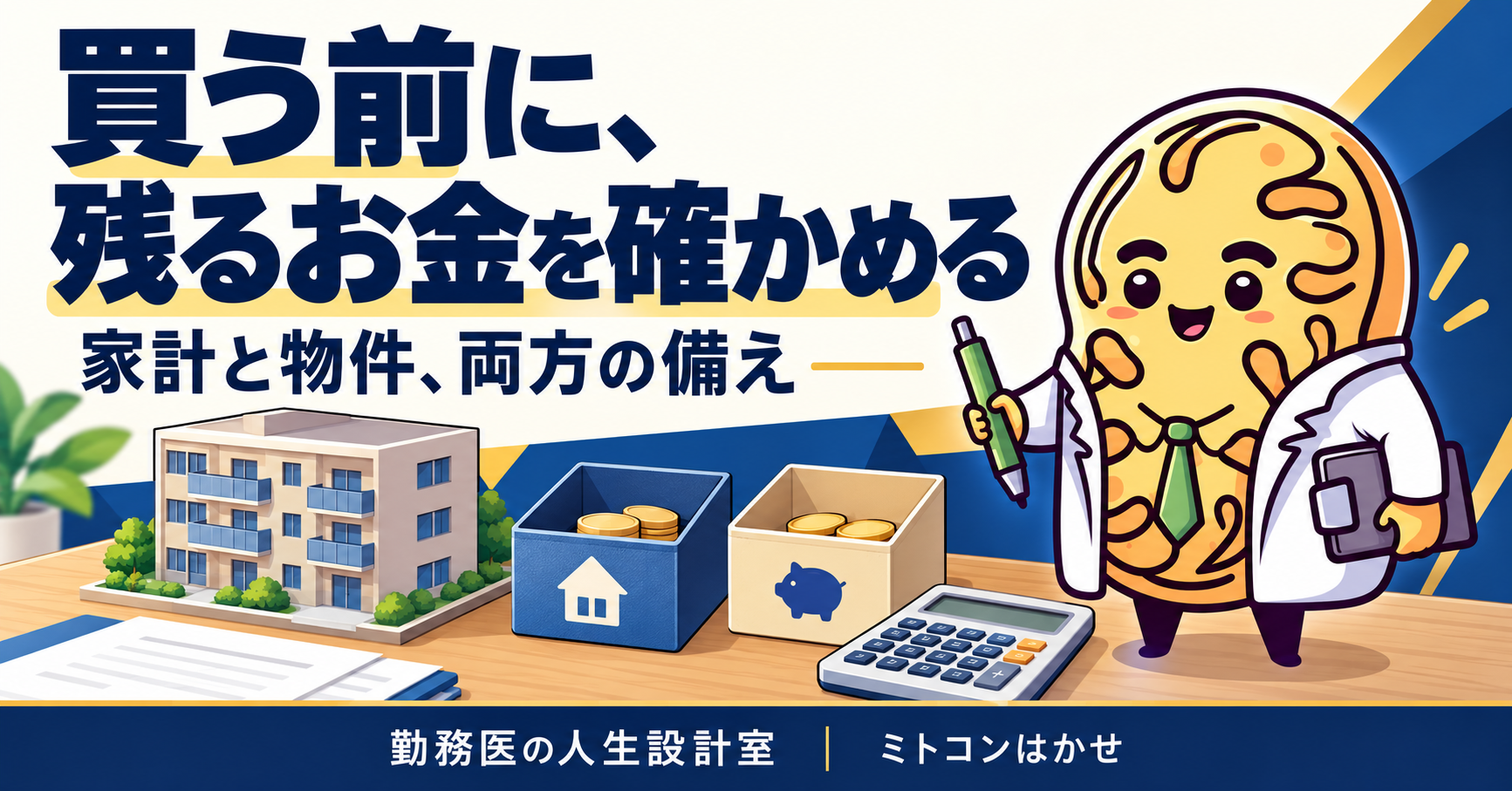 不動産購入前に確認する数字。家計と物件それぞれの備えを表すイラスト